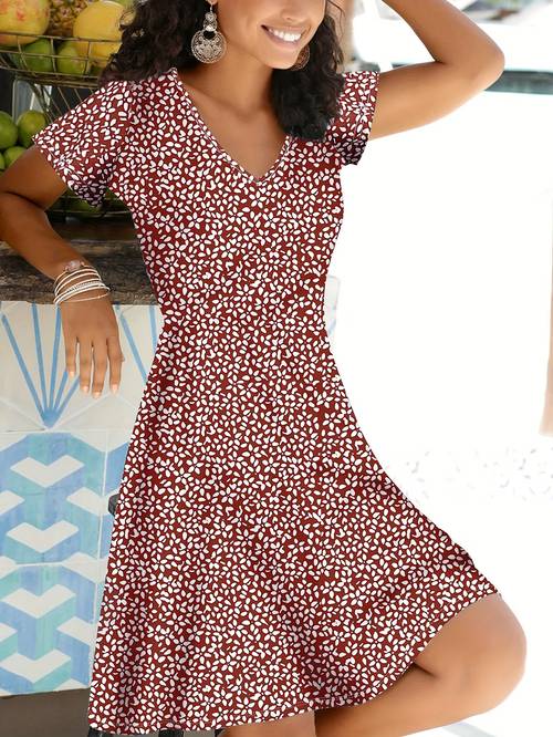 womens lightweight stretchy v neck short sleeve dress red white polka dot print summer beach vacation dress machine washable polyester elastane blend beach dress