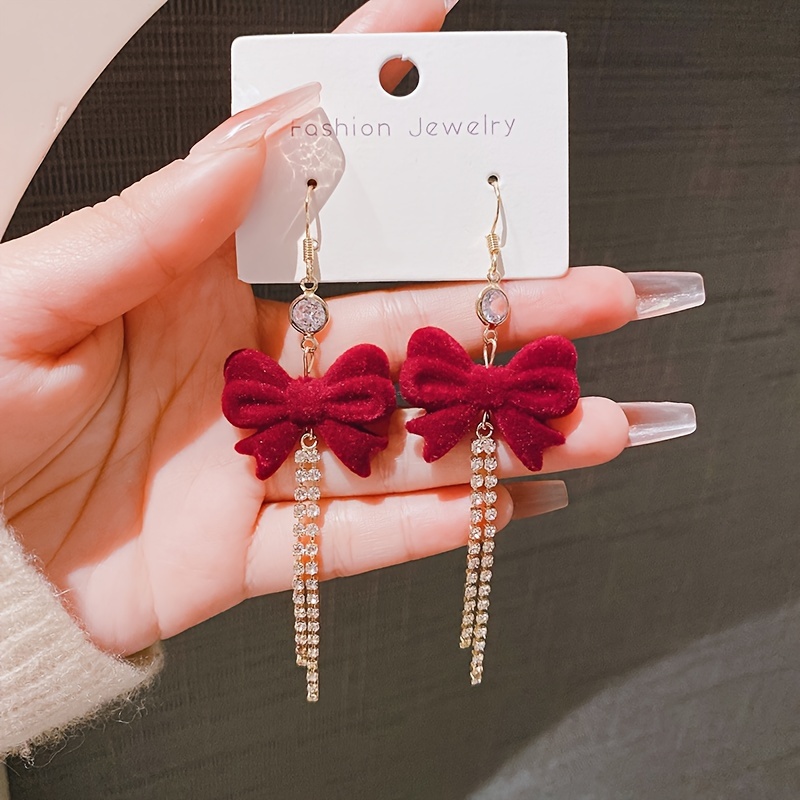 TEMU Pendientes de afelpado edición navideña para mujer, pendientes colgantes de lujo de con , accesorios de oreja para uso festivo