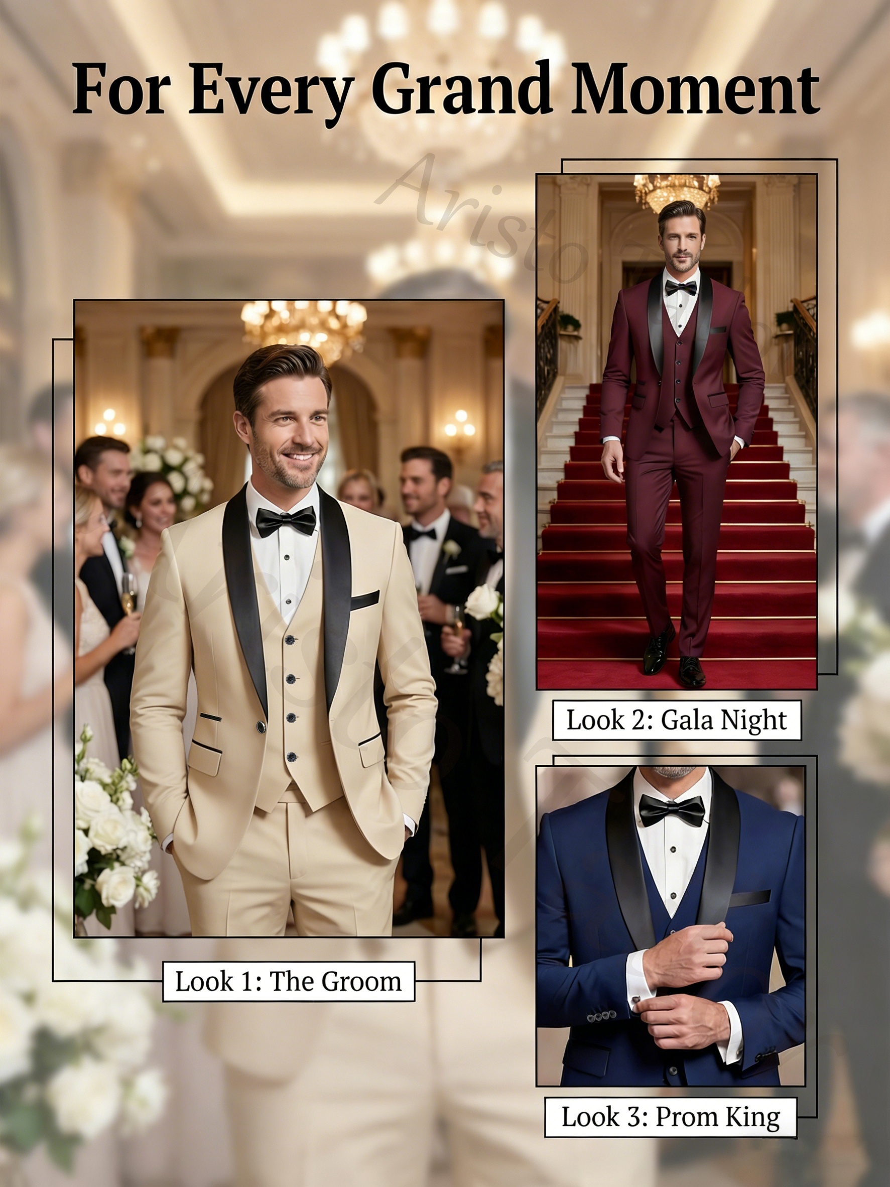 Ensemble de costume pour homme, 3 pièces, blazer, gilet et pantalon, tenue d'affaires pour garçon d'honneur, élégant et tendance, hommes de qualité supérieure, convient pour mariage, affaires, fête (avec pochette carrée)