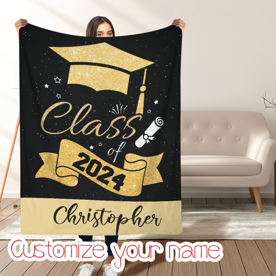 

1pc Custom Blanket Graduation Gift Blanket 2024 Blanket Personalized Custom Gift Blanket Soft Flannel Sofa Blanket 1pc