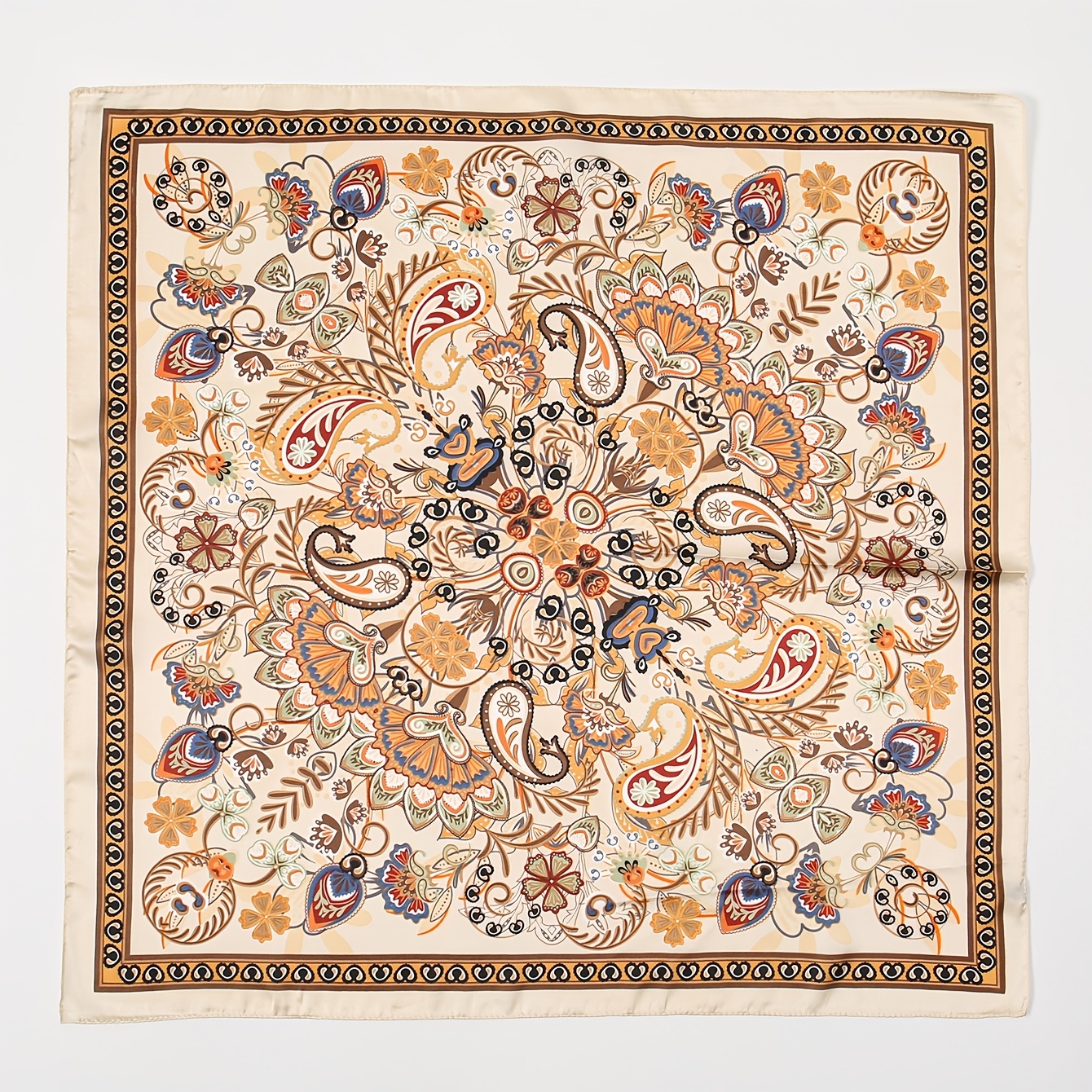E-shop Vintage mehrfarbiges Paisley-Tuch im Karotenviemer-Muster-Design (Quadratisch) für Damen – 70 cm Satin-Kopftuch, eleganter Halstuch-Schal