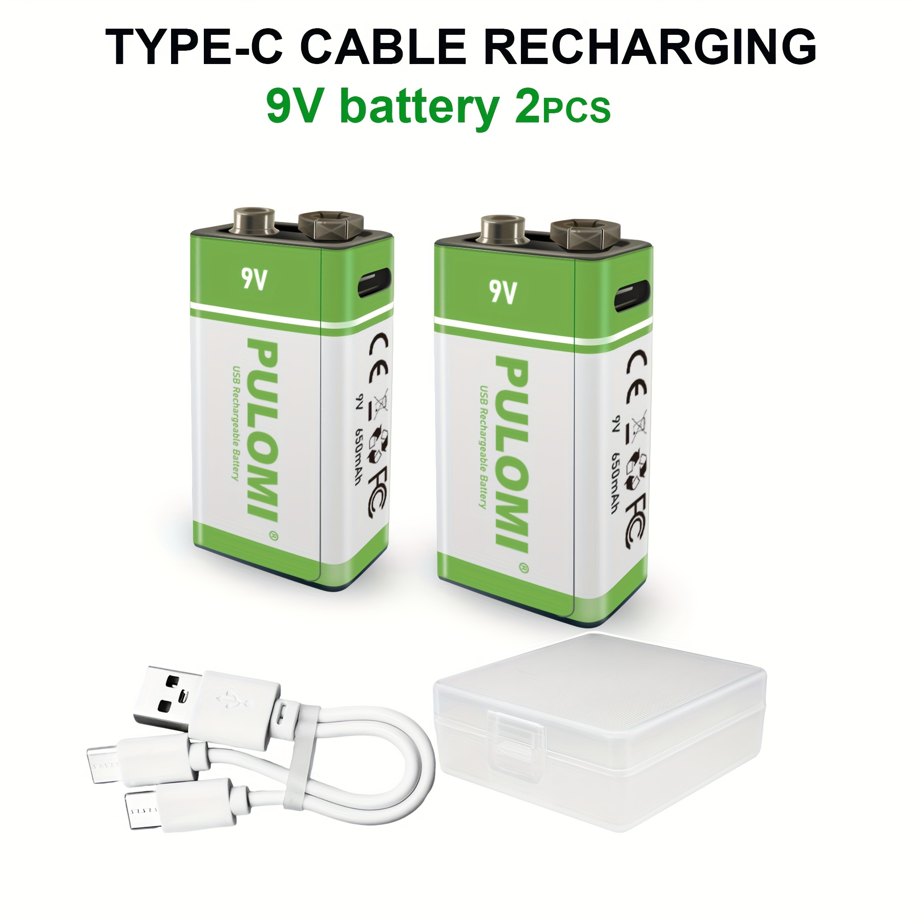 TEMU 2pcs 9v Battery 9v Batteries, Usb/type-c 9v Lithium , High Capacity 9v 650mah 5920mwh Lithium Battery, 1.5 Hours Fast Charge, Output, Long