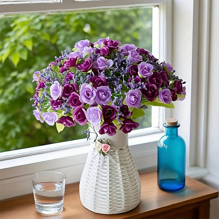 BloomArt – 21-Kopf kleine Plastikrosen, realistische Mini-Bouquets