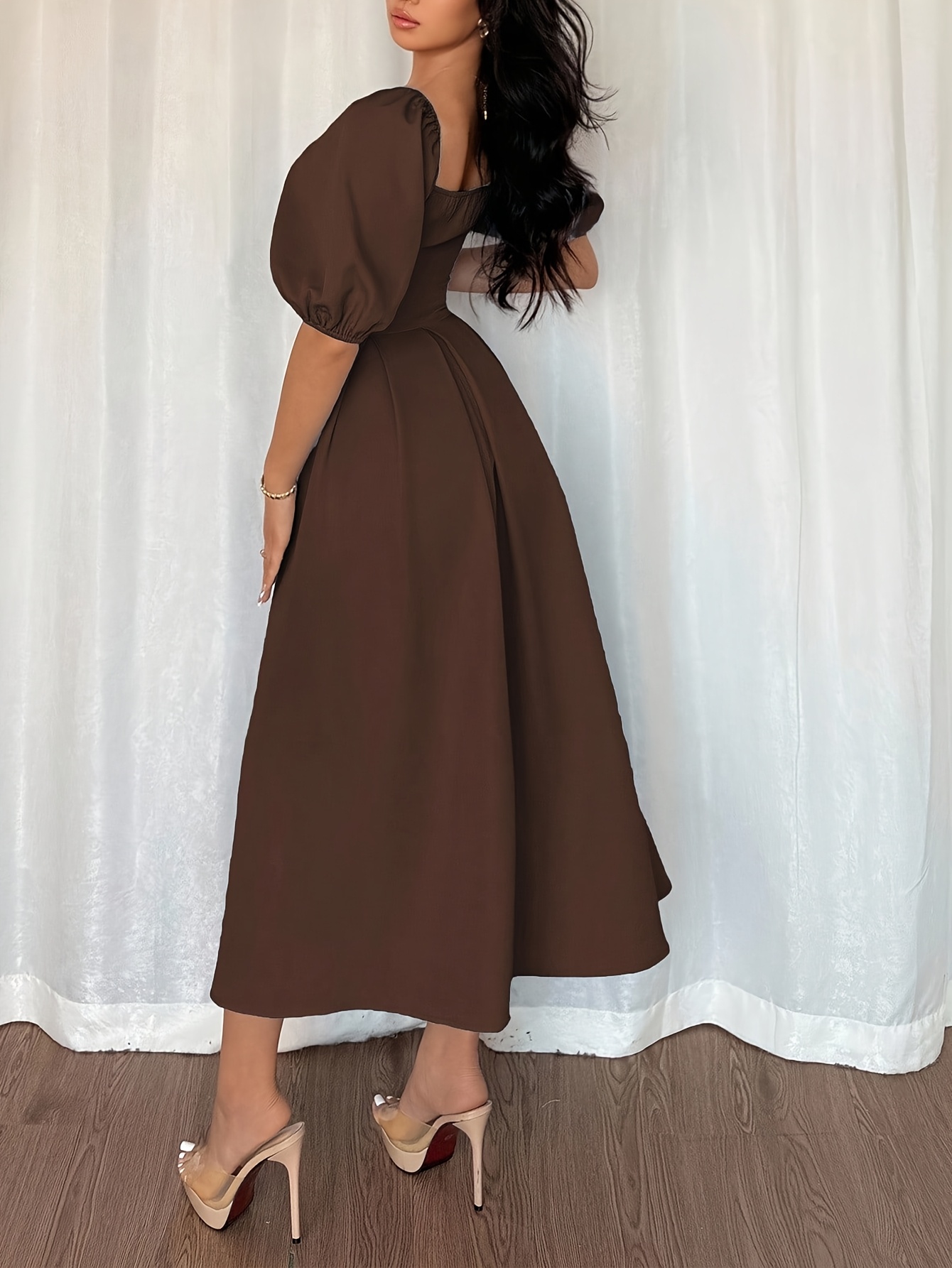 knee length dresses for ladies Macloth Women Midi Mother Bride Dresses Short Sleeves Wedding Guest Tea Length Sky Blue / Above Knee / Custom Size main image 1