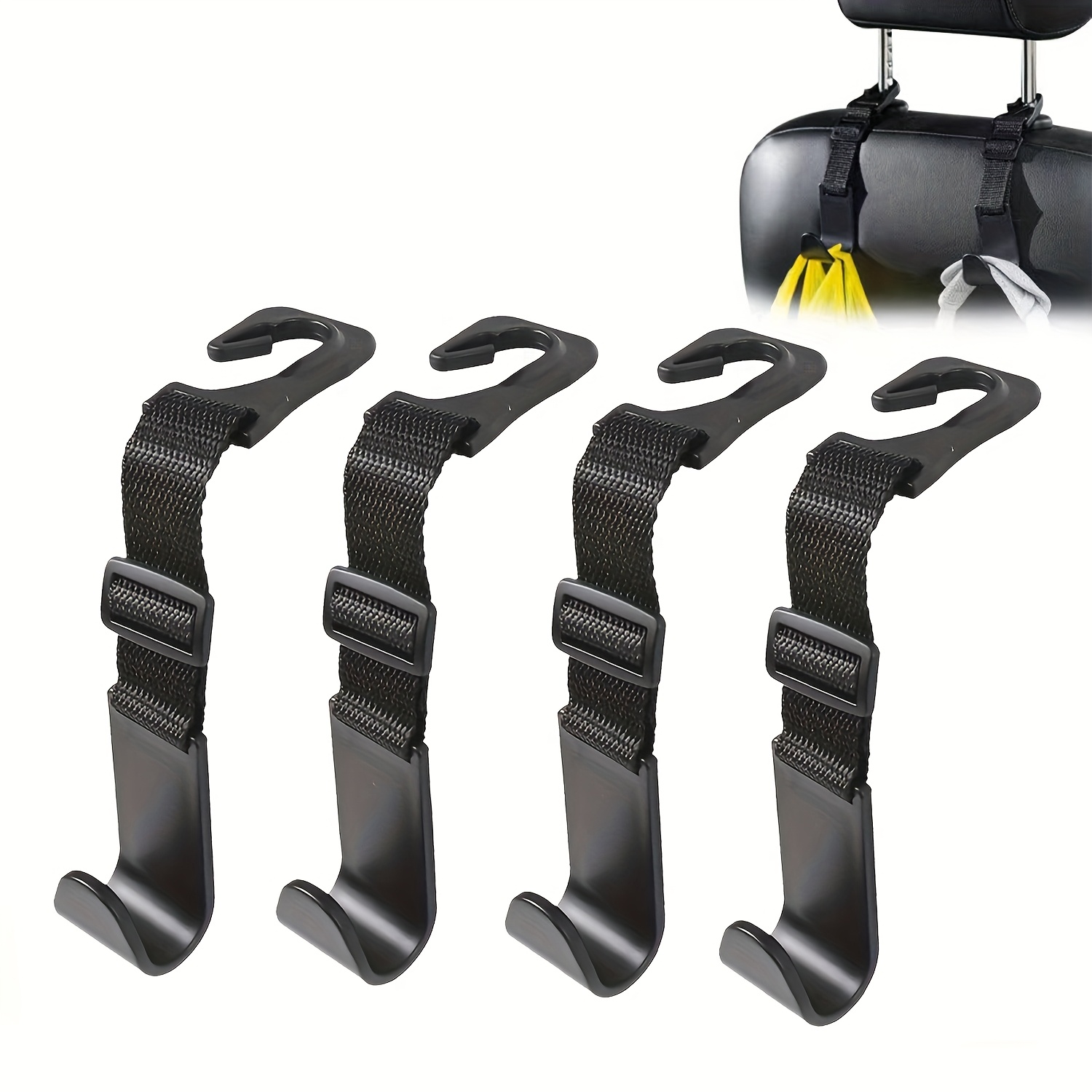 Image of 2/4pcs Adjustable Hooks - Durable Pvc Headrest Hangers For Handbags, Purses, Coats - Car Interior Organizer Accessories (fits All Vehicles), Car Seat Accessories