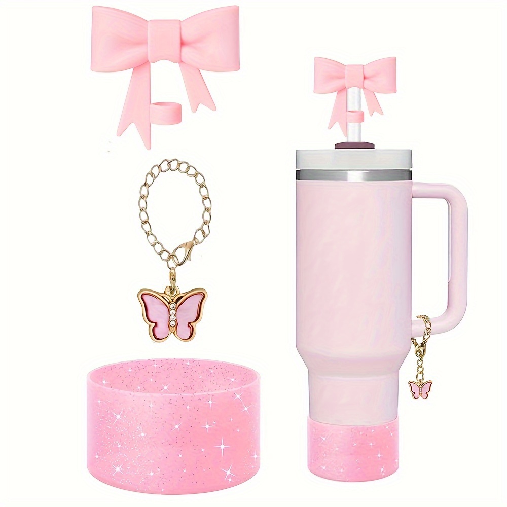 

Set Of 3 Accessories Featuring A 1.0cm Bow Tie Straw Topper, A Diamond Charm Chain, And A Glitter Silicone Boot Designed For 40oz And 30oz Tumblers, Suitable For Home And Outdoor Use.