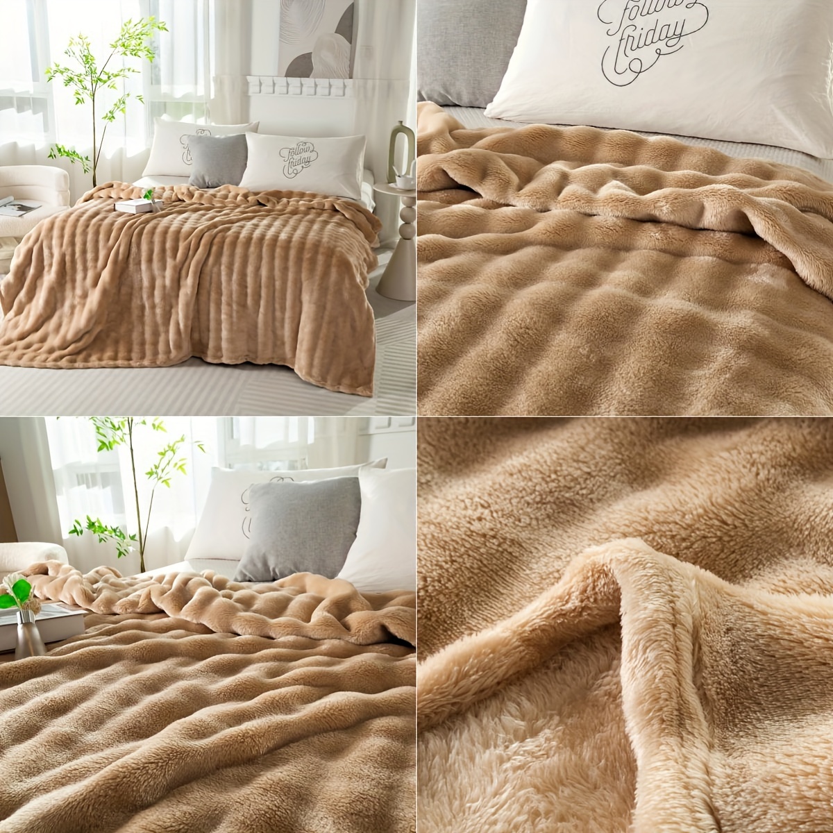 contemporary hypoallergenic polyester bed blanket thick soft   rabbit fur plush throw for bedroom sofa     machine washable multipurpose woven blanket with no   300 350g lightweight all purpose cover details 13