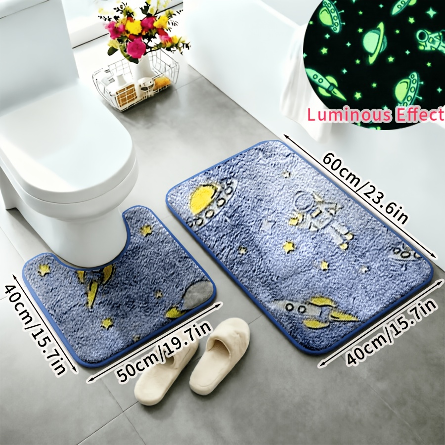 TEMU 2pcs -the-dark Rug Set, 3pcs Set With Luminous Effect, U-shaped Toilet Mat, Memory Foam Bath Mat, Bathroom Non-slip Mat, Luminous Floor Mat,