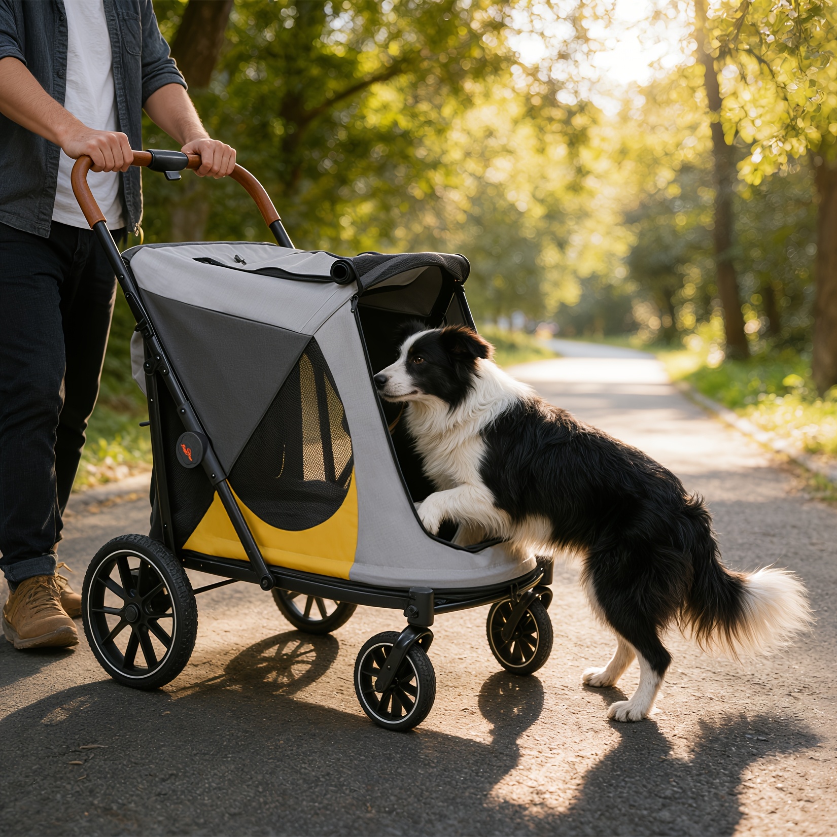 Large Dog Stroller with 4 Wheels: Foldable Pet Stroller for Medium Large Dogs Up to 42Kg, Dual Entry Pet Stroller with Mesh Windows, Storage Pocket, Cup Holder And Brake System, 86X65.5X102 Cm - Image 8
