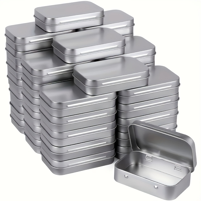 Artikelbild traditionelle aluminium-aufbewahrungsboxen, erhältlich in sets mit 4, 8 oder 12 stück, mit deckel. diese tragbaren, rechteckigen metallbehälter sind ideal zum organisieren von kleinen gegenständen und geschenkkarten.