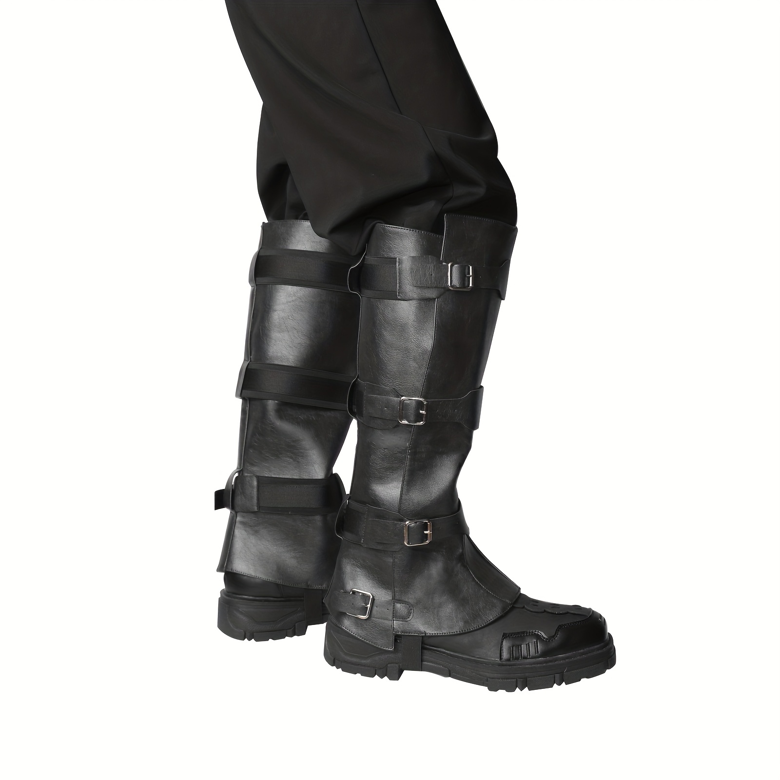 Couvre-Bottes Médiévales Homme Cuir - Style Pirate Viking Chevalier Renaissance Steampunk Noir