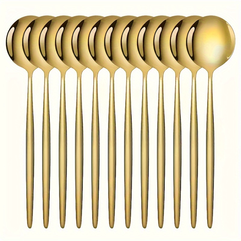 item picture 12pcs golden soup spoon long handle dinner spoon
