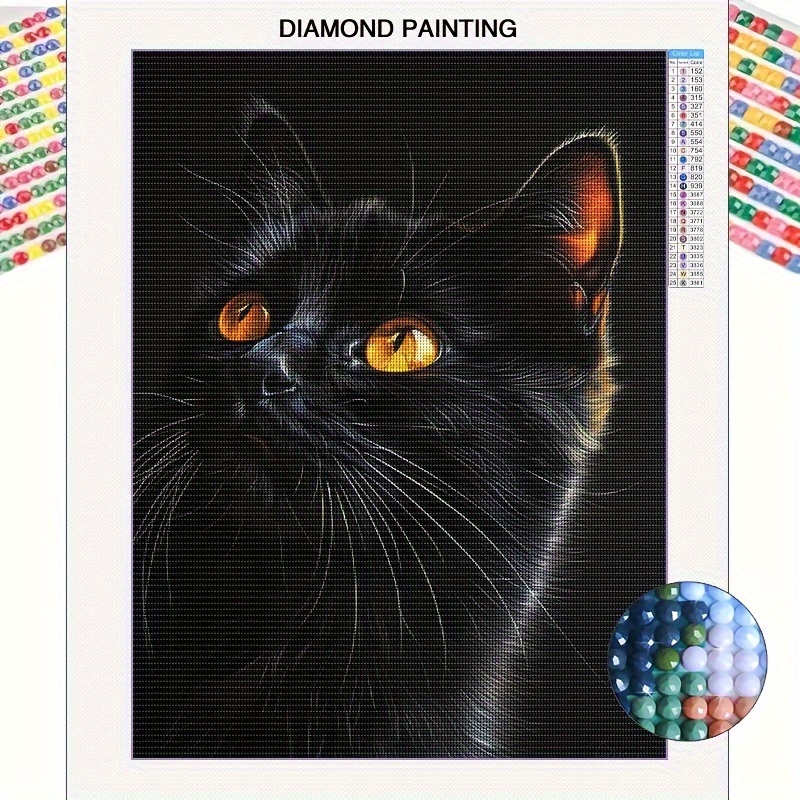 

5d Diamond Painting Kit For Adults, Full Drill Black Cat Art Set, Round Diamond Art Diy Crafting, Mosaic Home Wall Decor, Beginner-friendly, Frameless 11.8x15.8 Inch - Animal Theme Canvas