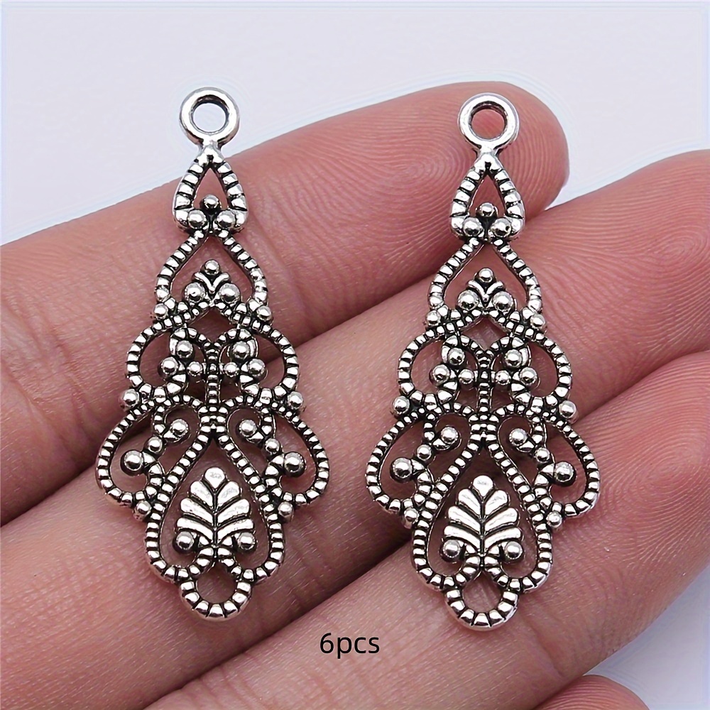 Image of 6pcs Hollow Out Leaf Earrings Pendant Charm Accessories Water Drop Earrings Bohemian Retro Earrings Connectors 42x14mm