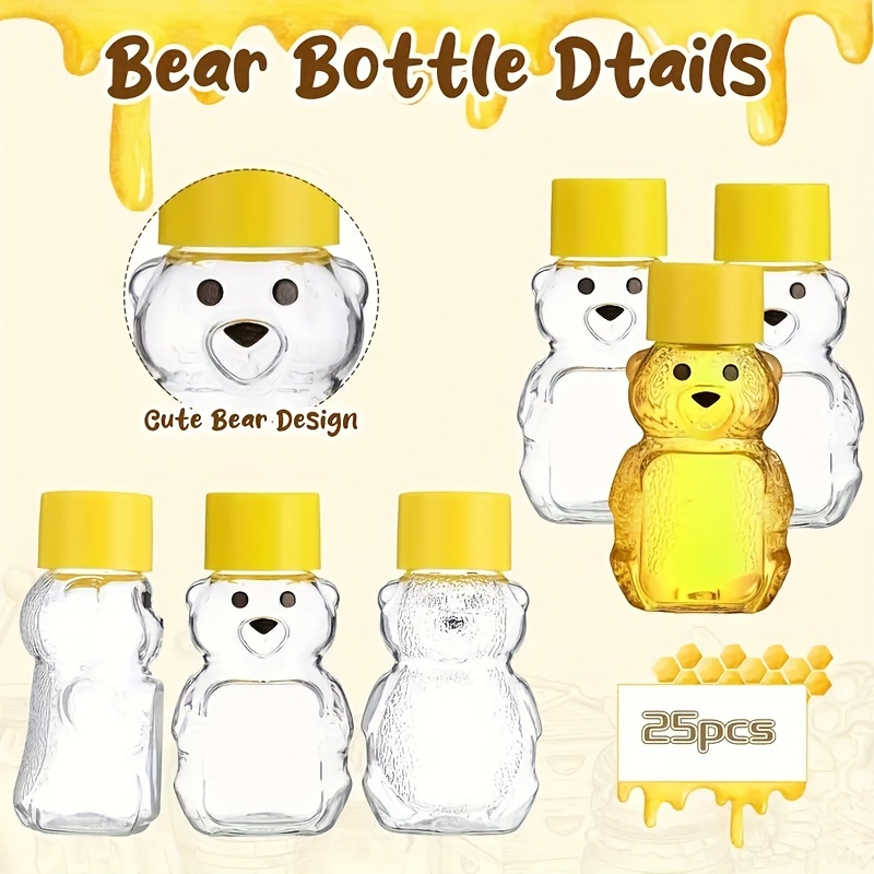 

25pcs Bear-shaped 2oz Reusable Honey Jars With Non-slip Pet Material, Yellow - Kitchen Storage & Gift , Condiment Containers | | Pet Material Jars