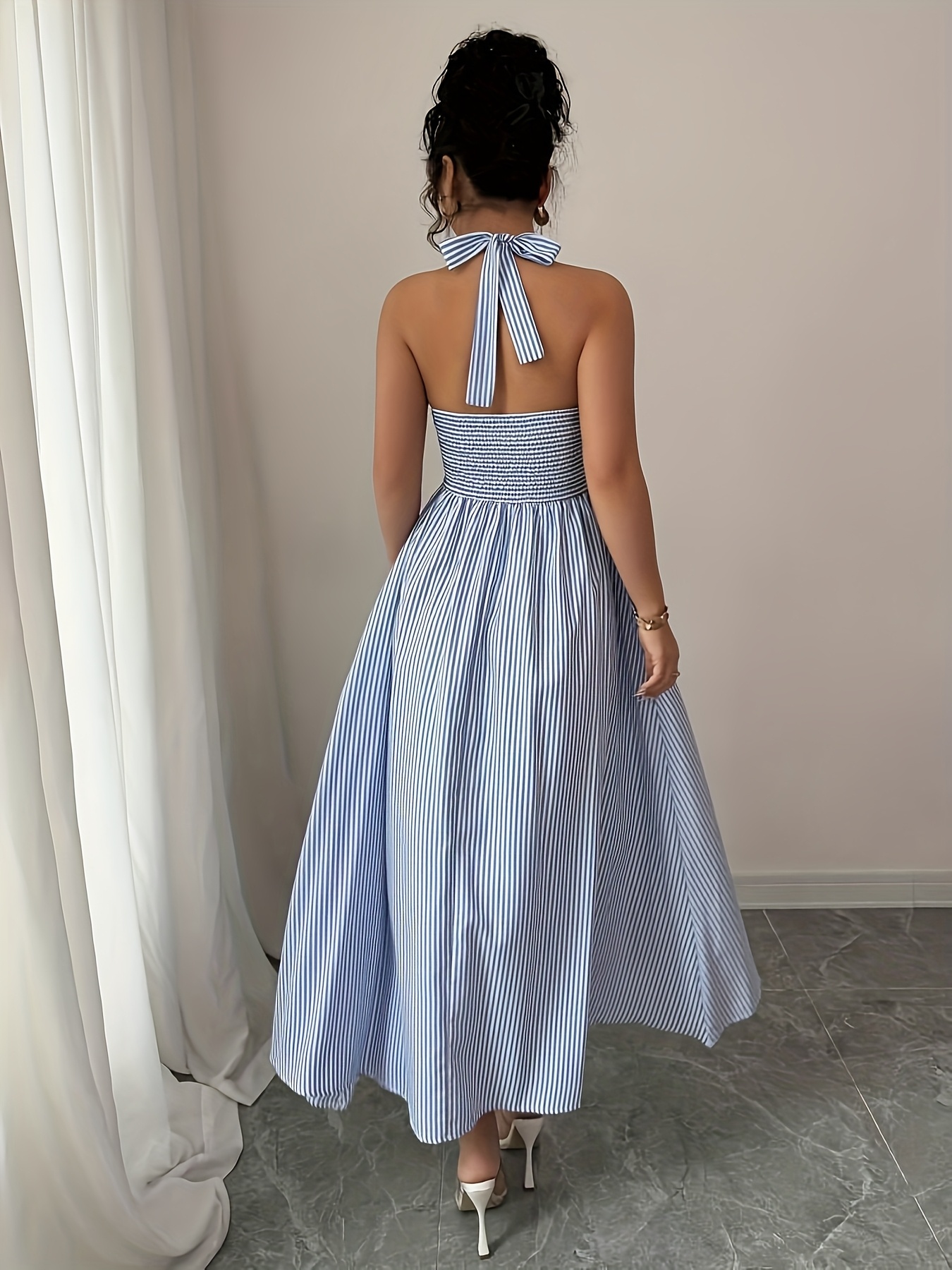 formal wrap dress midi Donna Karan Women's Sleeveless Pleated Midi Wrap Dress in Taffeta Blue
