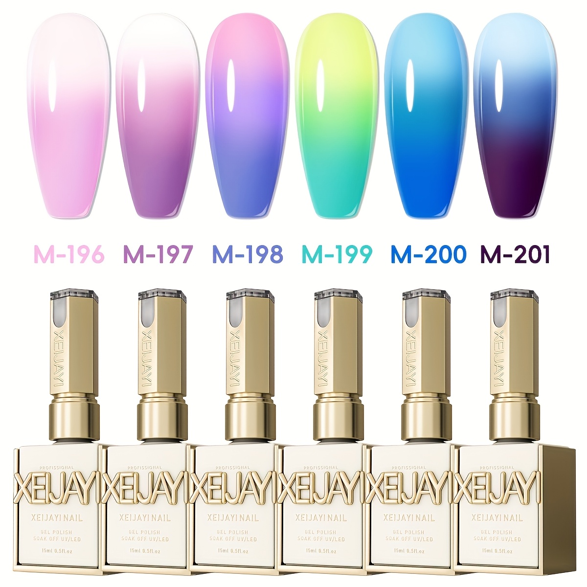 Image of Xeijayi Photo Frame Bottle Thermochromic Gel 6pcs --2026 New Thermochromic Gel -color Set, Glitter Thermal Armor Gel Temperature-changing Nail Gel Colorful Shiny Gloss Fashion Led Nail Art