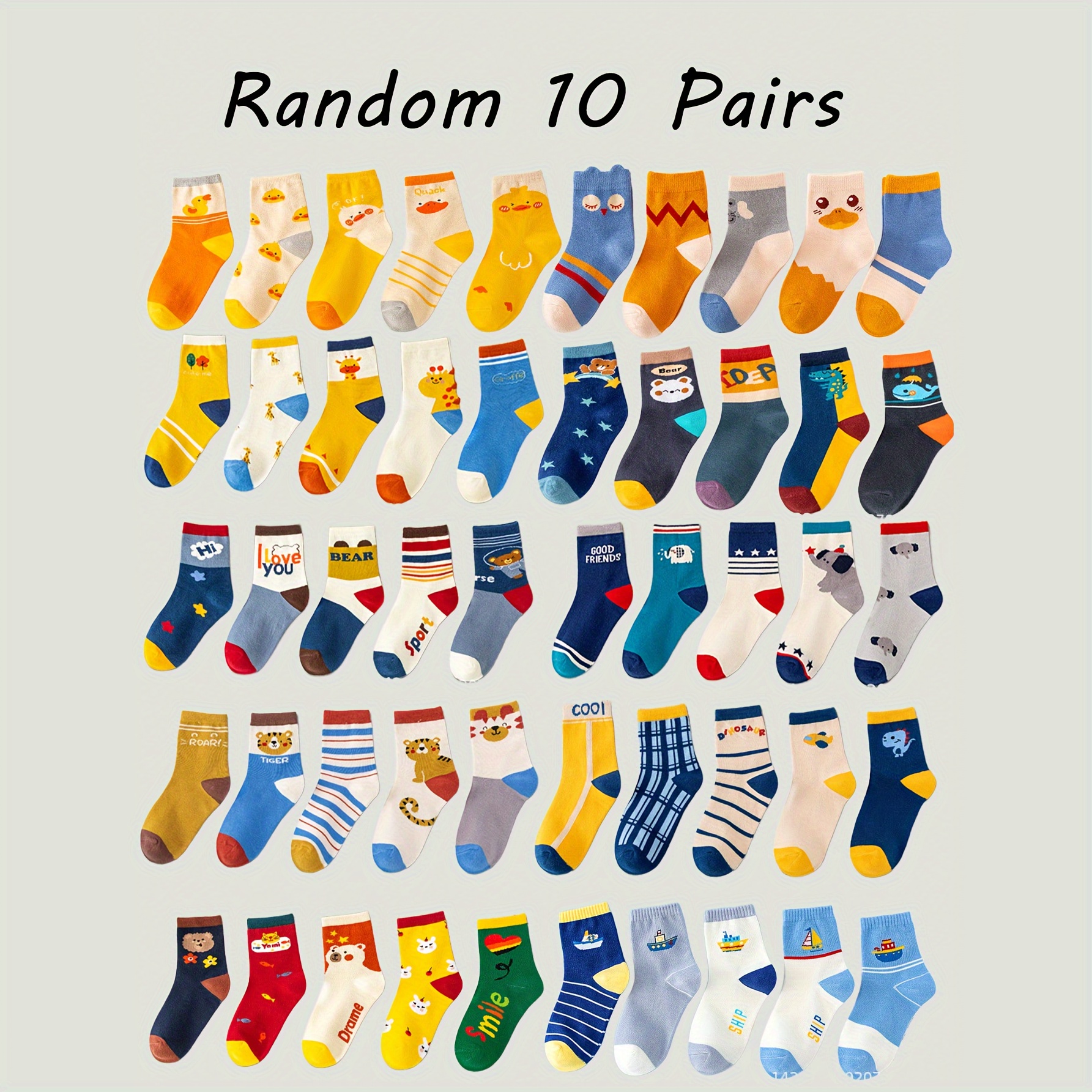 Image of Random 10/20 Pairs Of Adorable Mid-calf Socks For Boys And Girls! With Designs, Are Comfortable, Durable, And Perfect For . A To Keep Warm And Stylish, Fun To Outfit!