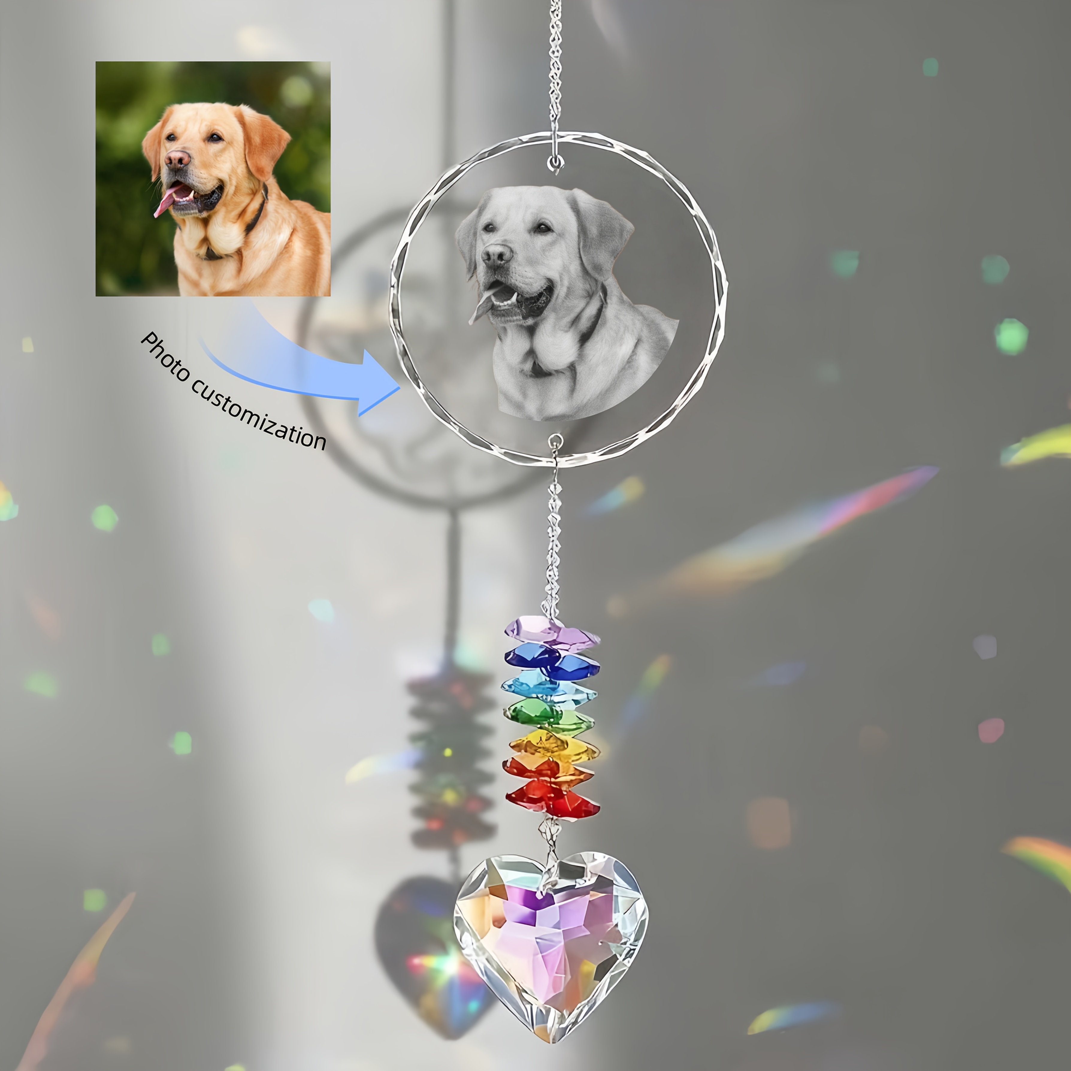 TEMU Personalized Photo Crystal Glass Pendant Keepsake - Engraved/color Photo Memorial Ornament Suitable For Lost Pets & Parents, Sympathy Gift With