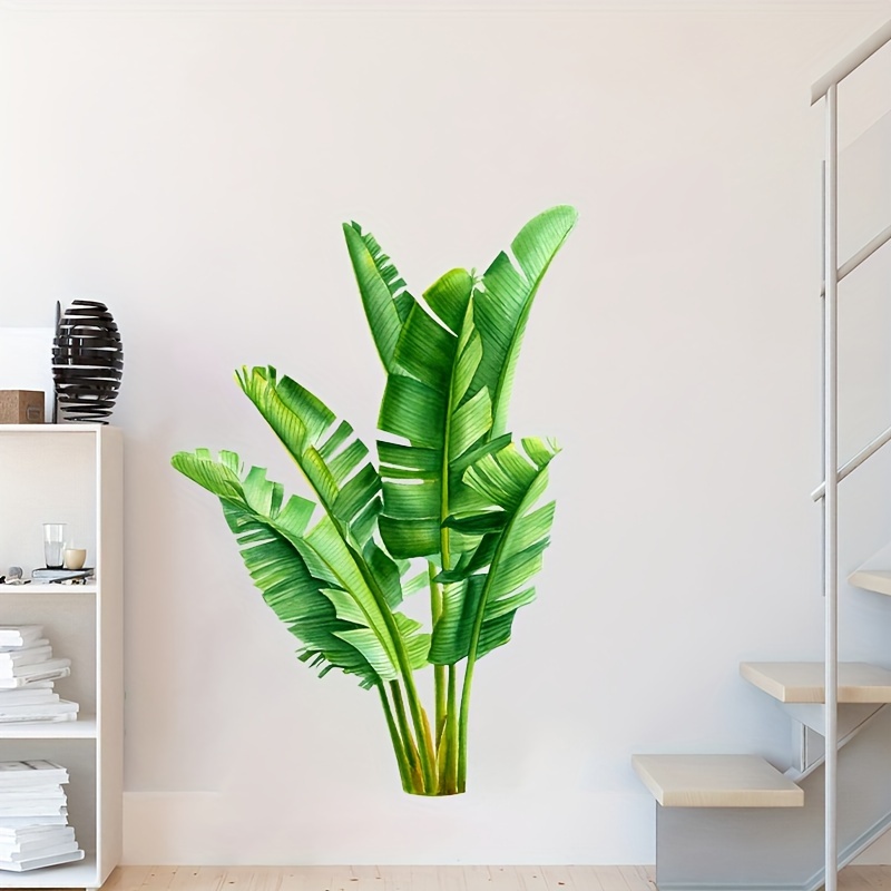 1pc banana leaf contemporary wall stickers glossy   green plant self   pvc decals for bedroom living room home decor waterproof detachable single use floral patterned with ceramic surface recommendation