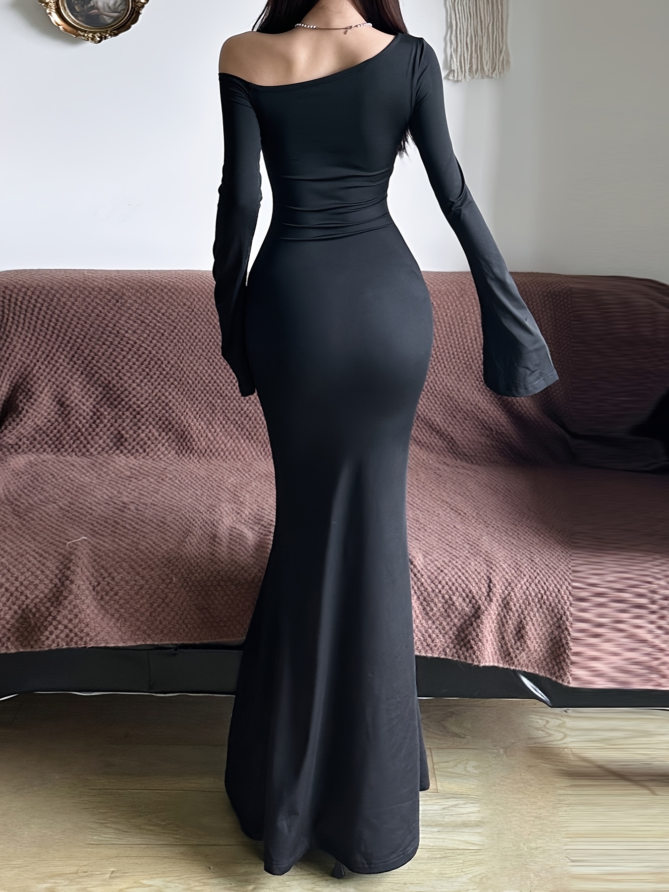open lace back dress La Lune One Shoulder Cowl Back Maxi Dress | Black | Dresses