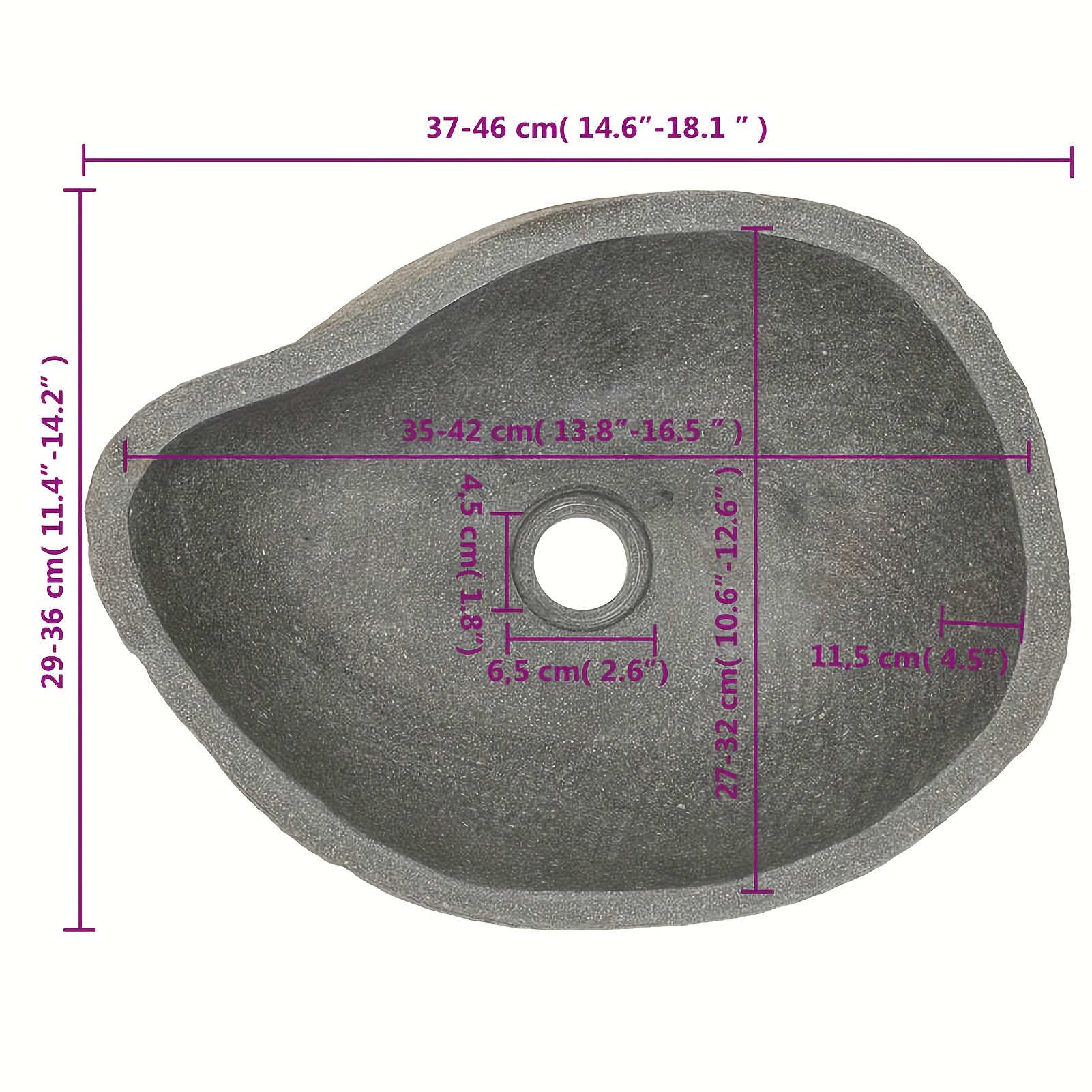 Washbasin River Stone Oval (37-46)x (29-36) Cm