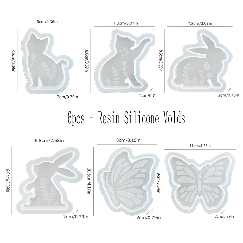 Image of 6pcs - Resin Silicone Molds, 3d Rabbit Silicone Candle Molds, Embossed Floral Rabbit Kitten Cat-shaped Candle Molds, Plaster Resin Craft Making, Home Easter Gifts, Craft Molds, Desktop Decorations