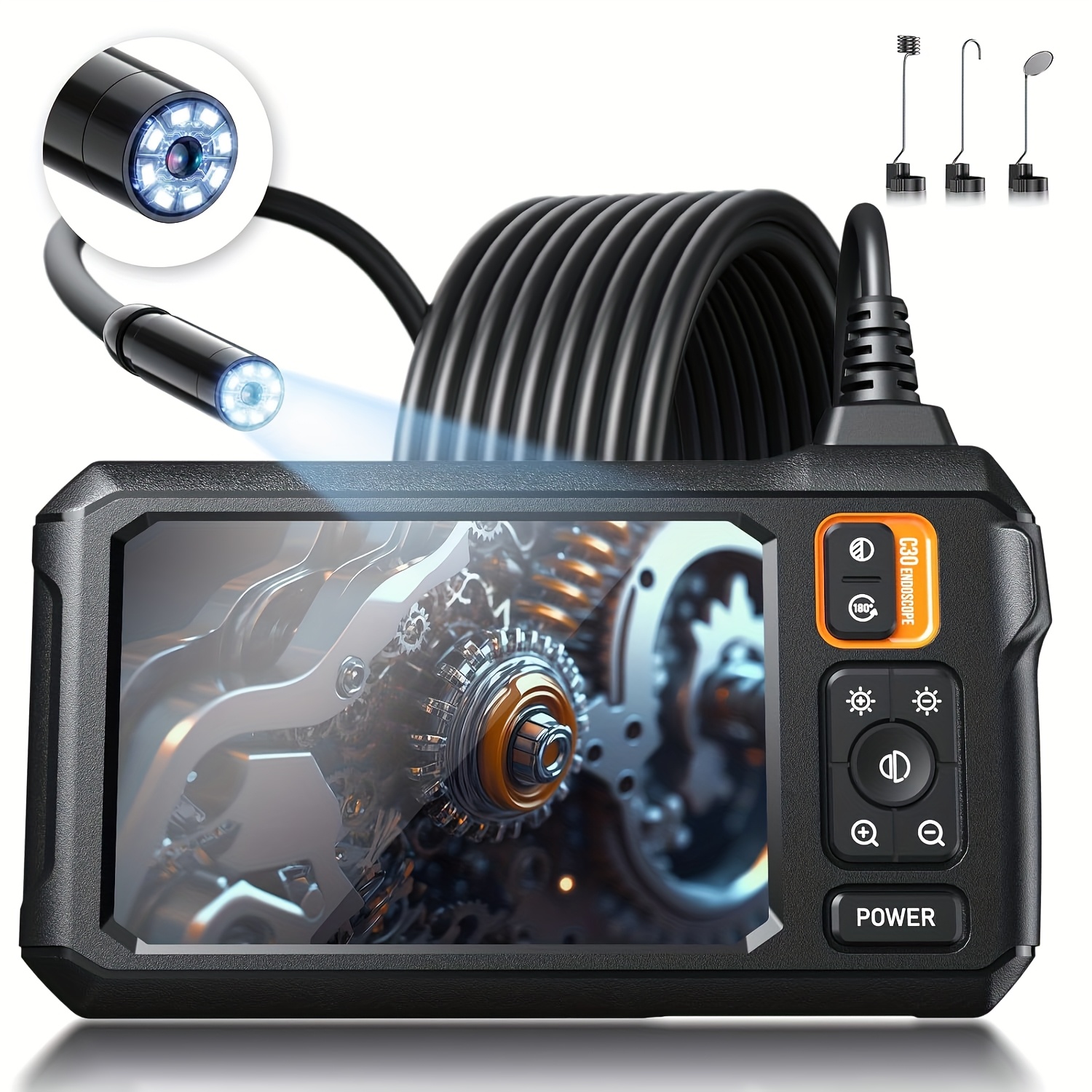 TEMU Borescope Camera Endoscope Camera Lens With Light, 4.3 Inch Camera, 1080p Hd Inspection Camera, Endoscope Camera With Light, Men's Gadgets,
