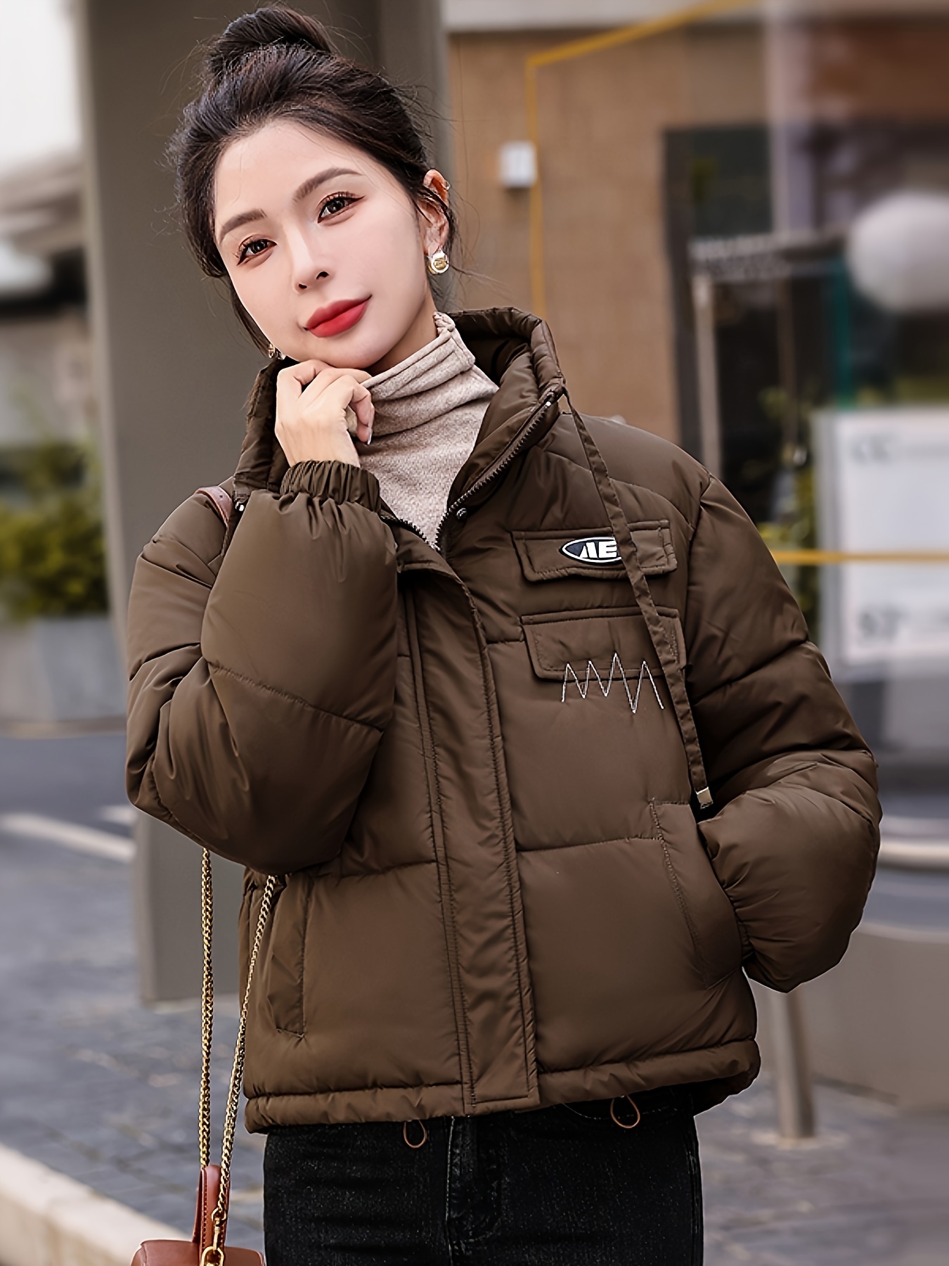 Chaqueta Acolchada Corta Para Mujer - Abrigo Con Cremallera Y Detalles Acanalados - Estilo Puffer