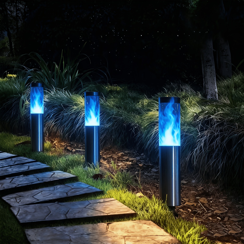 Lampe solaire ronde bleu LED pour extérieur, éclairage décoratif solaire de jardin, luminaire paysager et torche pour cour, jardin, allée, trottoir, décoration de vacances