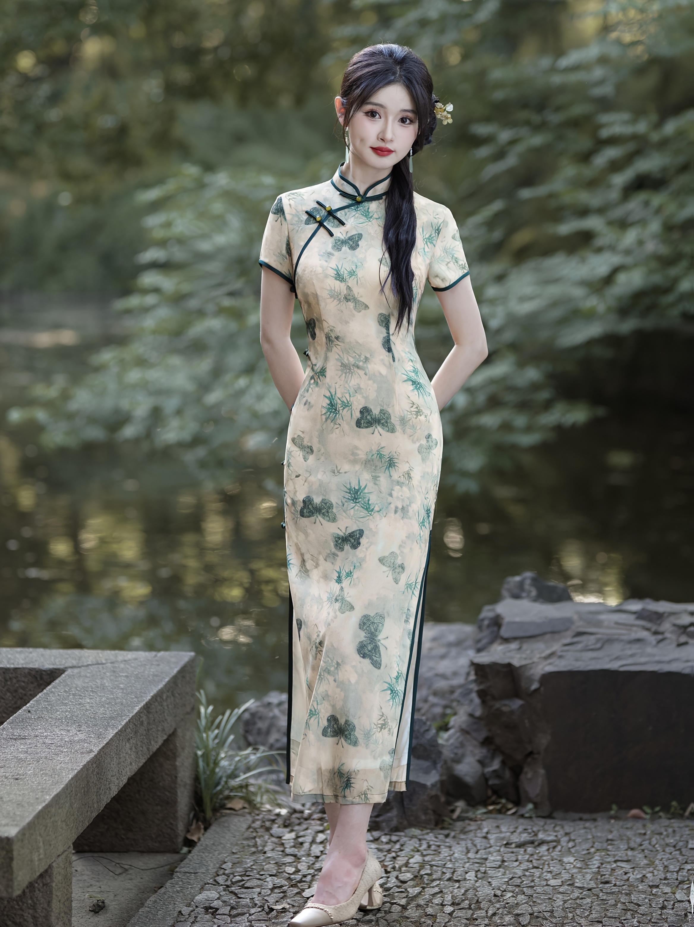 2025 chinese style summer autumn cheongsam green - Temu Sweden