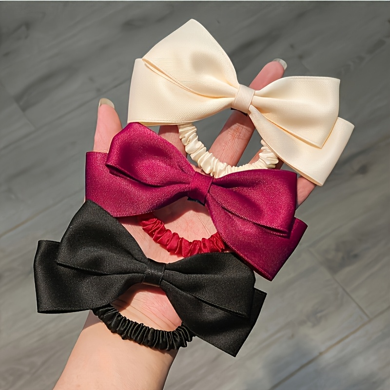 TEMU 3pcs/set New Satin Bow Small Bow Ties Sweet, Easy, Elegant Ponytail & Bun Hair Additions Suitable For Daily Wear, New Year's, Valentine's Day,