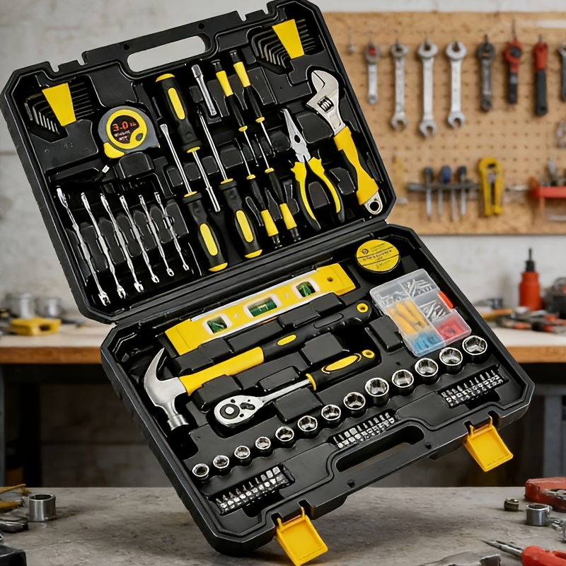 TEMU 118pcs All Purpose Home Tool Kit With Portable Storage Case, Chrome Vanadium Steel Household Repair Set Includes Hammer, Wrenches, Screwdrivers,