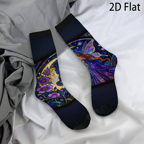 meias de unisexo 2d , 1 par, estampado floral de em vidro, , respiráveis, para uso diário casual, desporto, temáticos, festas, e elegantes, confortáveis, design divertido, para as