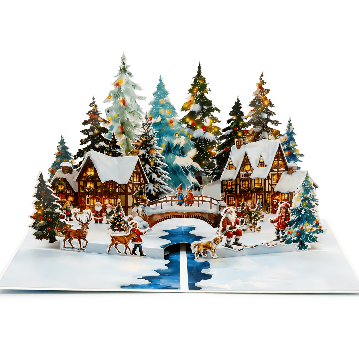 TEMU 3d Pop-up Double-layer Christmas Greeting Card With A Bustling Village Snow Scene. Suitable For Christmas Eve, New Year, Winter , And Other