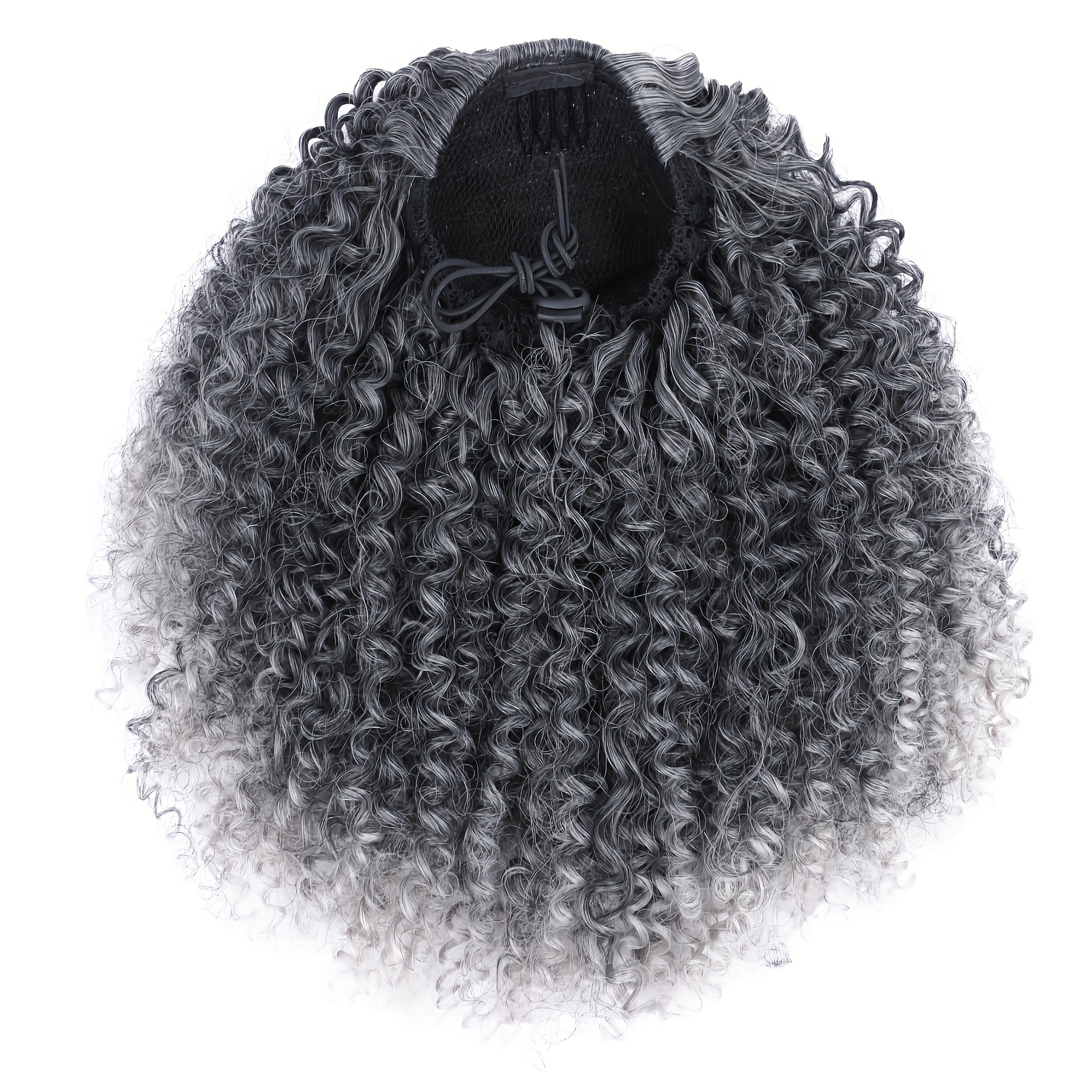 afro   ponytail 10inch short ponytail extension 1b tgrey 2pcs drawstring ponytail for women synthetic hairpieces   curls afro puff ponytail extensions details 11