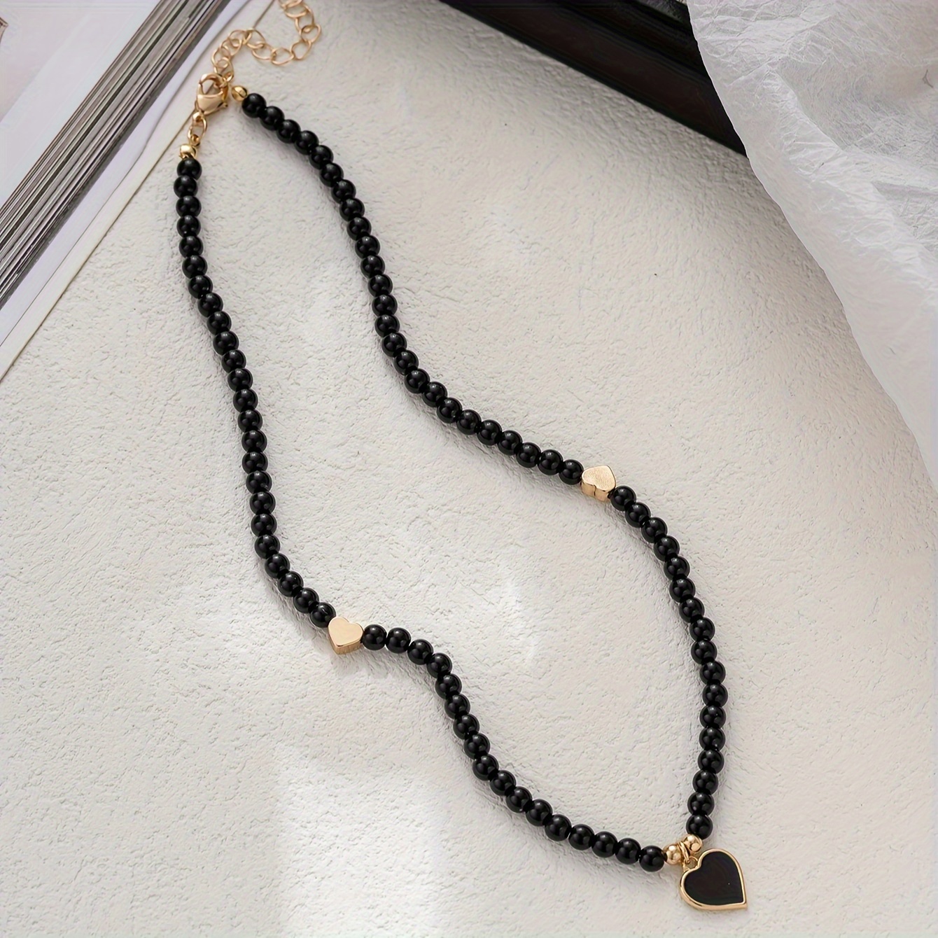 E-shop 1 Anhänger Halskette, Exquisit Handgefertigte Schwarze Perlen Herz-Anhänger Halskette, Damen Party Musik Festival Schmuck