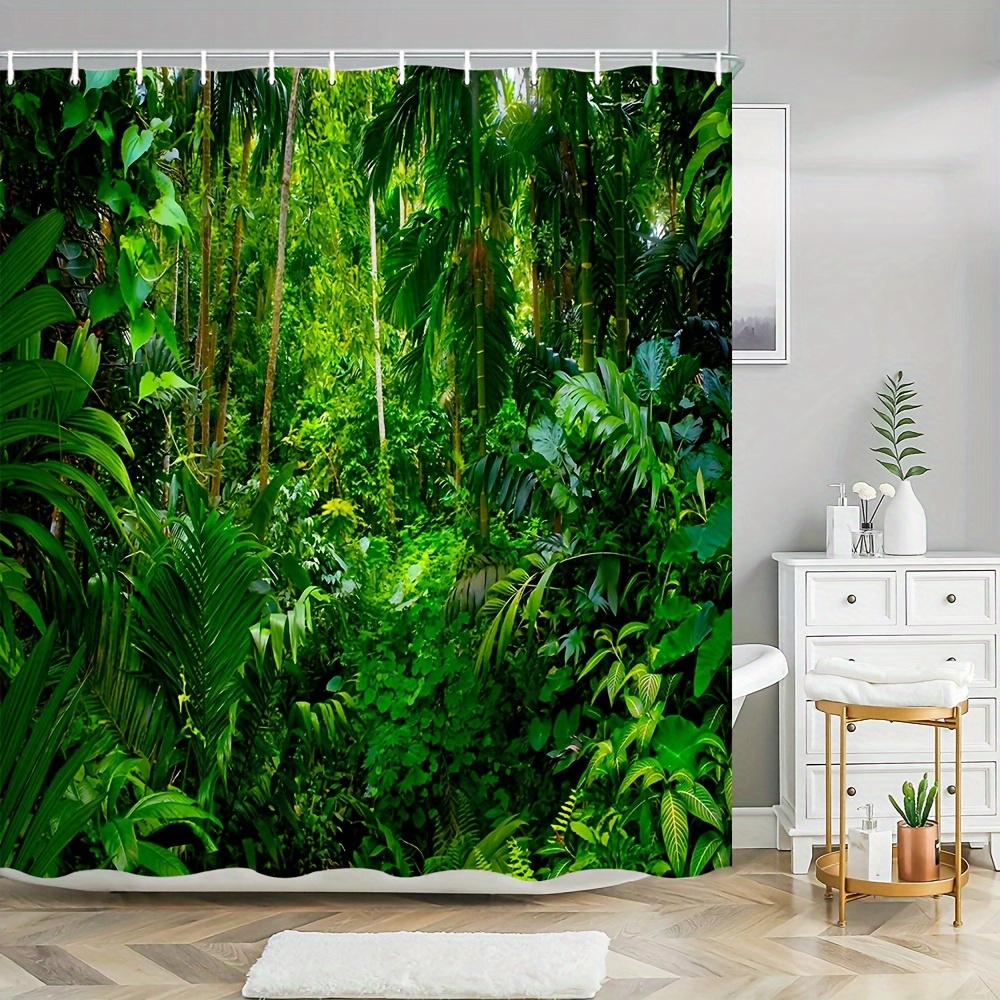 1PC Rainforest Animal Shower Curtain, Tropical Jungle, Leopard Flamingo  Zebra Parrot Monkey, Palm Leaf Green Plant, Bathroom Decor, Fabric Curtains  Wi