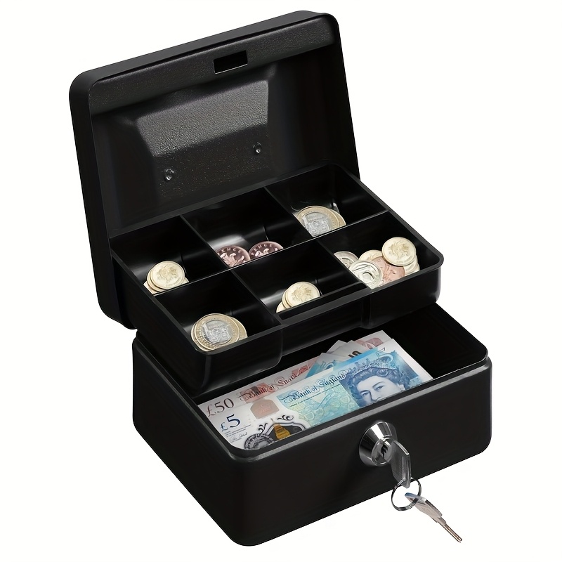 E-shop Tragbarer Hand-Safe mit 2 Schlüsseln, der perfekte Organizer für Bargeld und Geldstücken, robuste Eisenstruktur mit separatem Münzbehälter, ein