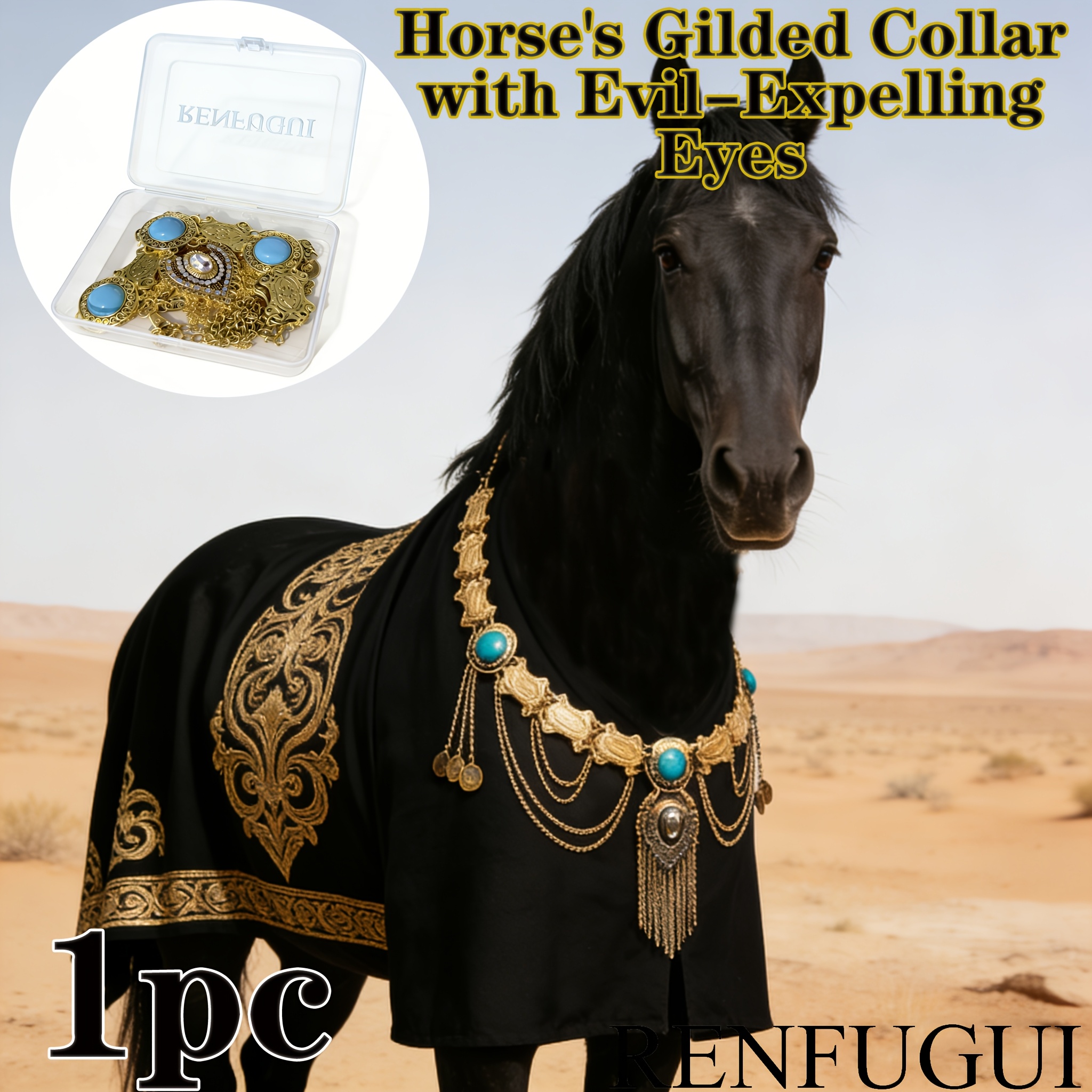 E-shop vergoldetes Halsband mit Pferde-Abwehrauge. Das klassische Abwehrauge-Design symbolisiert Schutz Sicherheit. Die vergoldete Handwerkskunst hat
