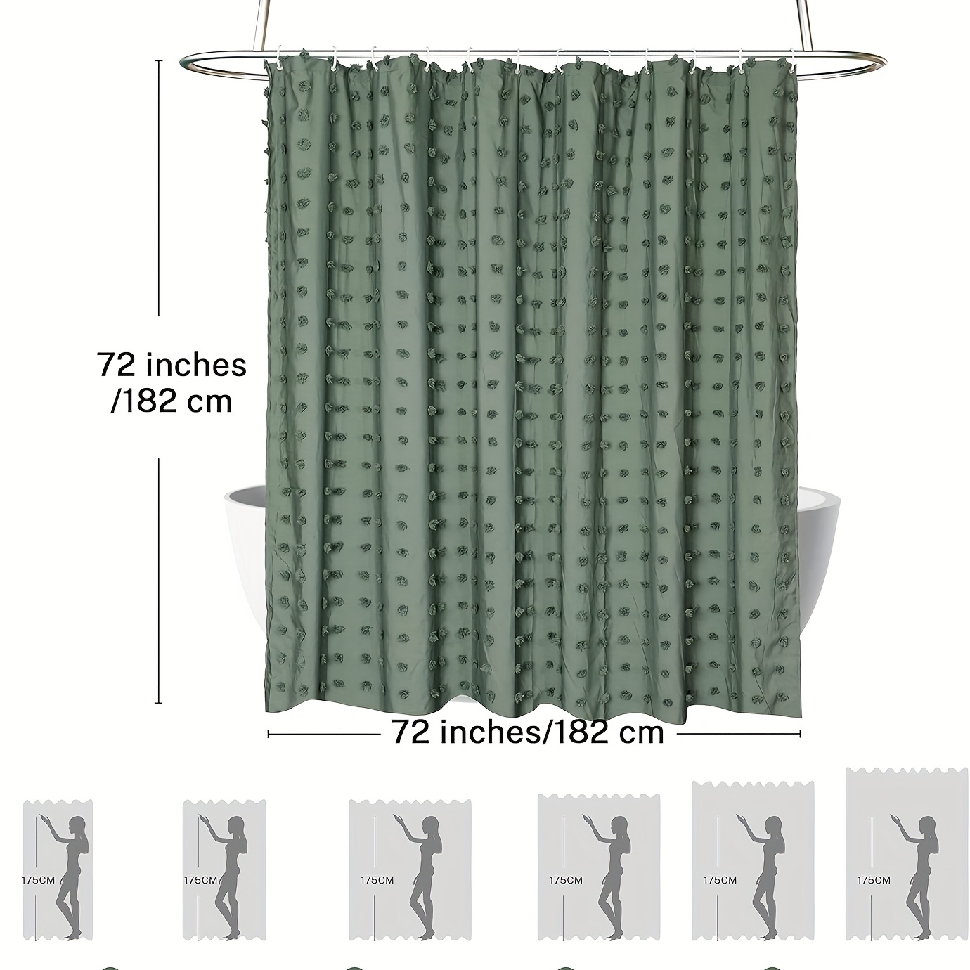 Bohemian Chic Polka Dot Shower Curtain with White Hooks, Machine Washable
