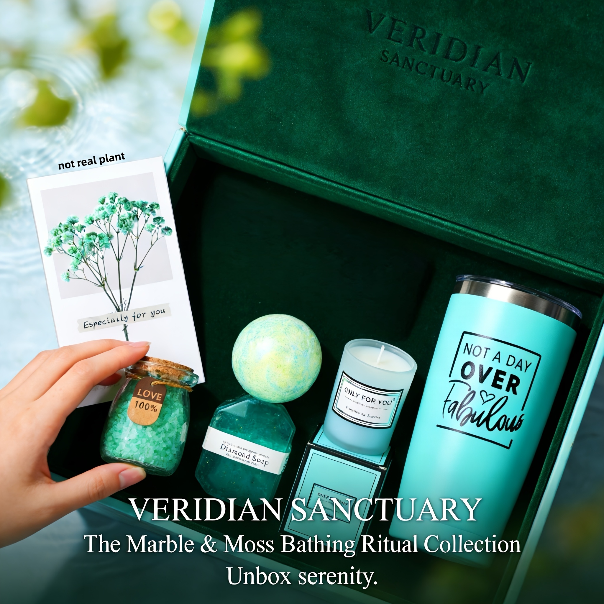 Elegant Teal Spa Gift Set - Bath Gift Set for Women, Includes Bath Bombs, Bath Salts, Insulated Mug, Scented Candle, Postcard, Soap. Perfect Gift for Birthdays, Valentine's Day, Thanksgiving, Christmas, New Year's, Anniversaries, and Easter Baskets