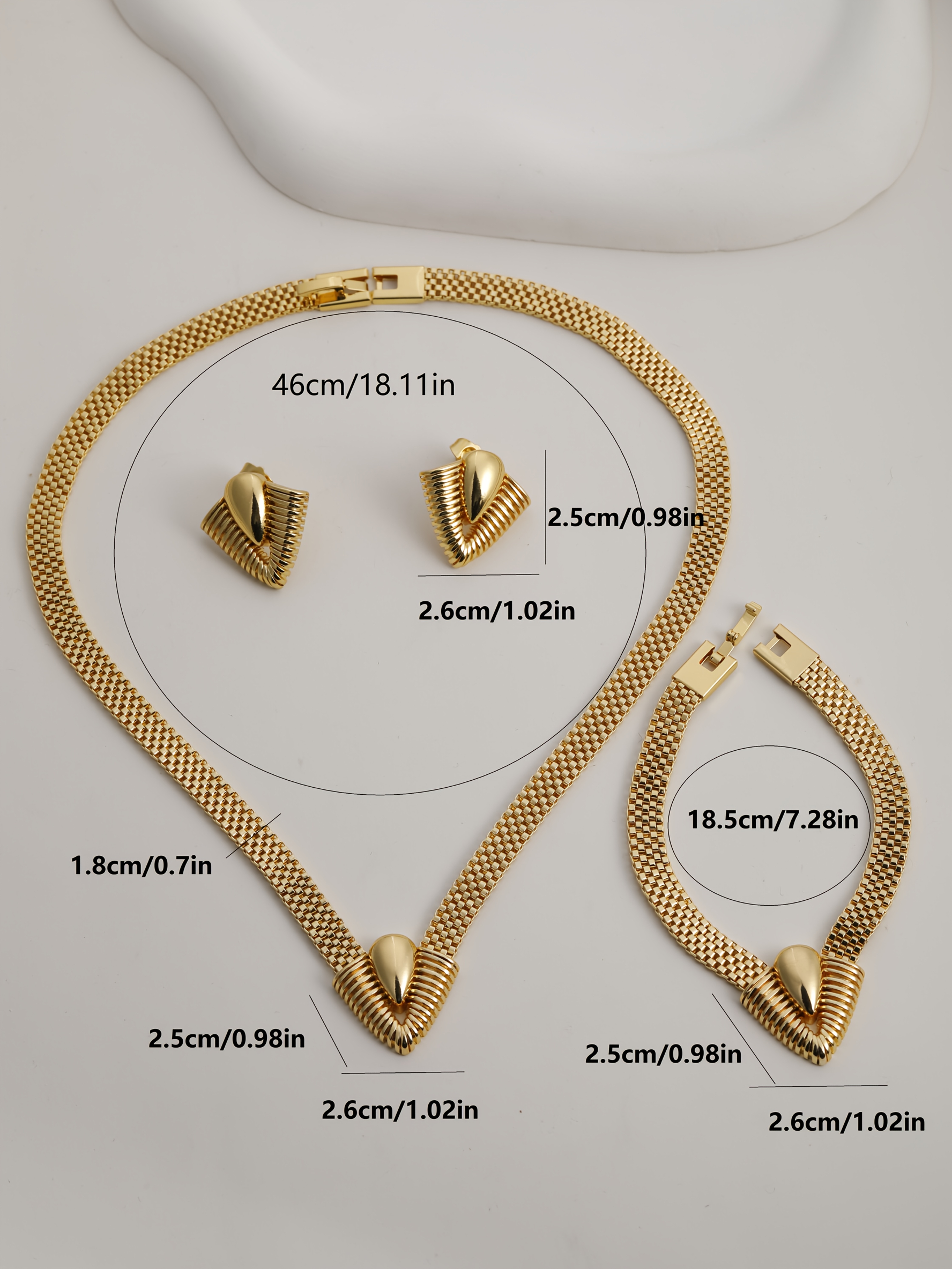 3pcs high end design geometric v shaped womens collarbone necklace bracelet earring set jewelry details 3