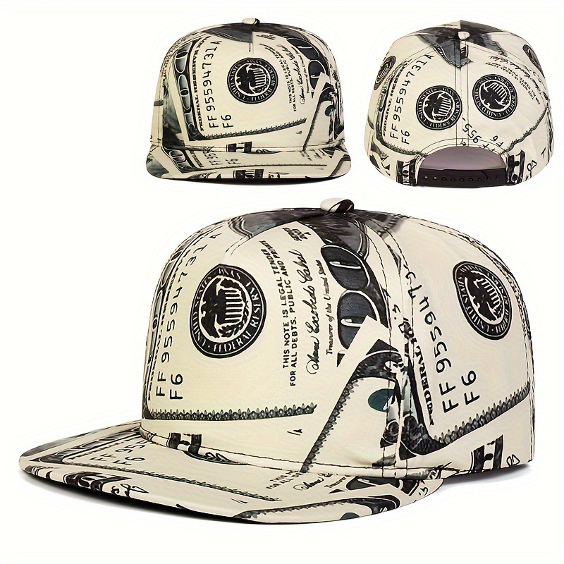 

1pc Hip-hop Flat Brim Hat, Dollar Color Block Printing Snapback Cap, Men/women Fashion Casual Sun Visor Cap