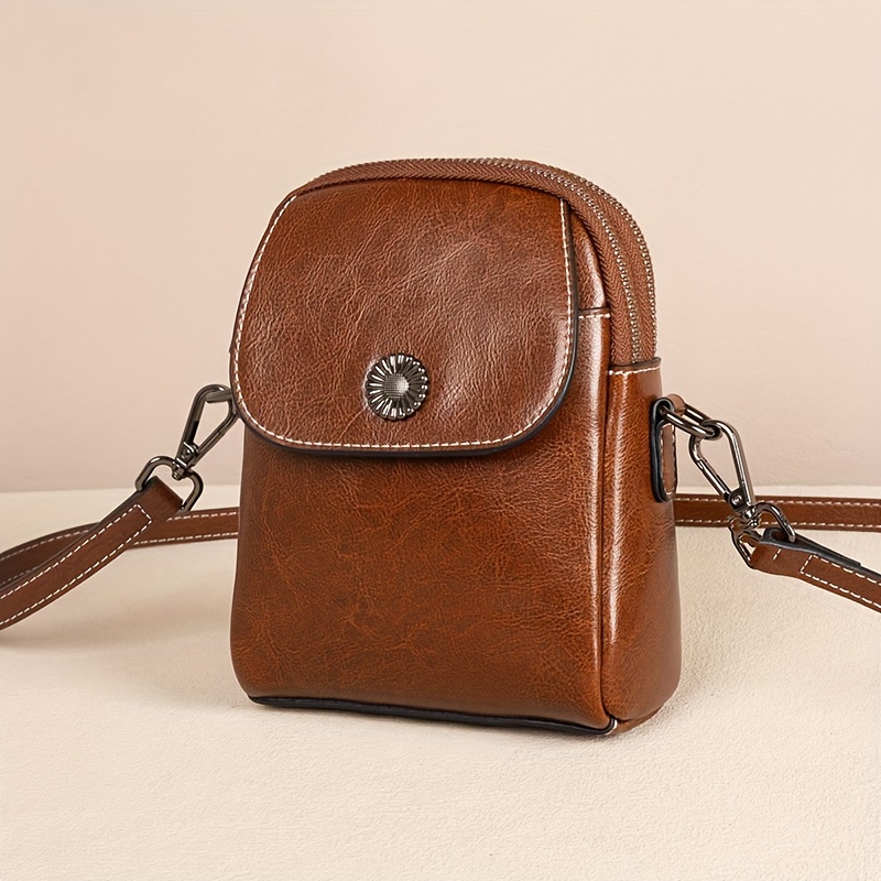 Classic Mini Leather Crossbody Bag for Phones with Adjustable Strap