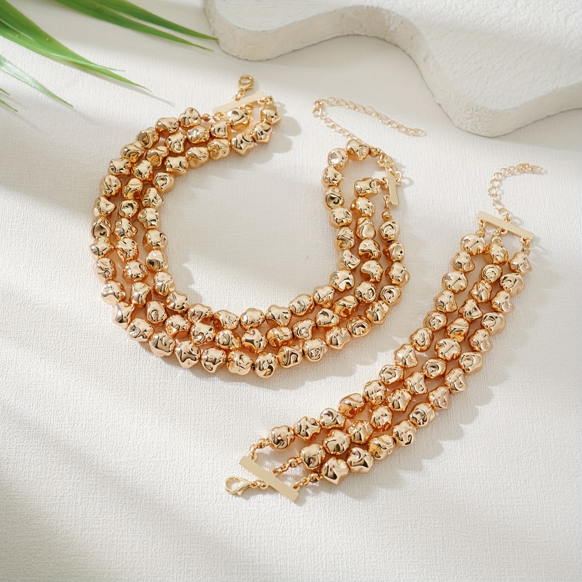 Multilayered Beaded Necklace and Bracelet Set for Women