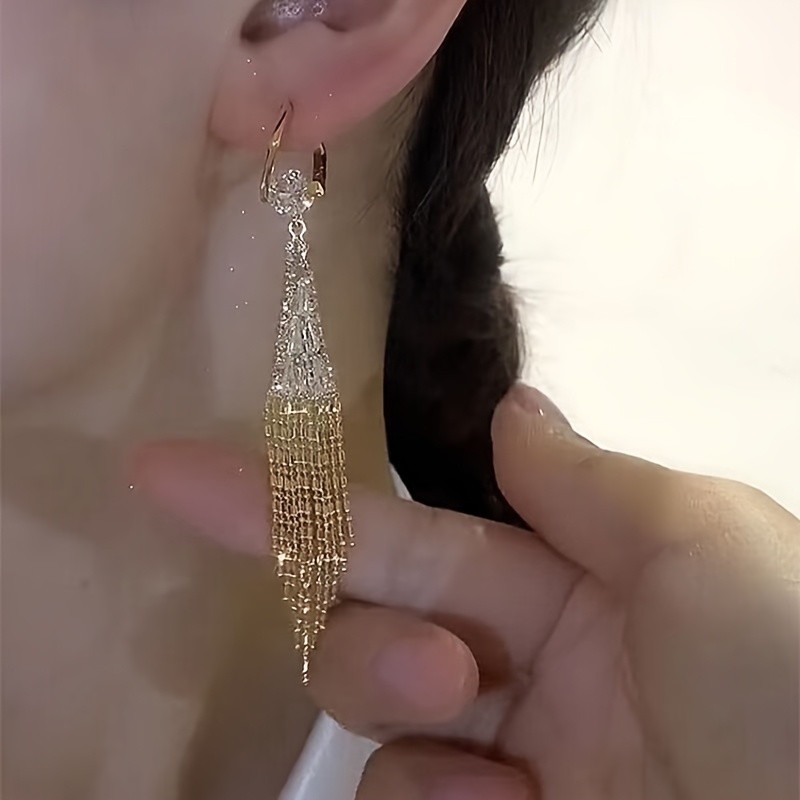 luxurious and exquisite long tassel womens earrings set with sparkling synthetic zirconia   daily wear party accessories and casual date decorations Product details 3