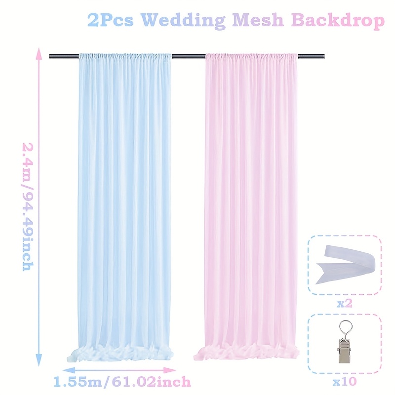 Image of 2pcs, Pink & Light Curtain Backdrop, Gender Reveal Valance, Banners, Gender Reveal Photo Booths Props, Gender Reveal Decorations, Wedding Mesh Backdrop, For Gender Reveal, Wedding, Holiday Parties