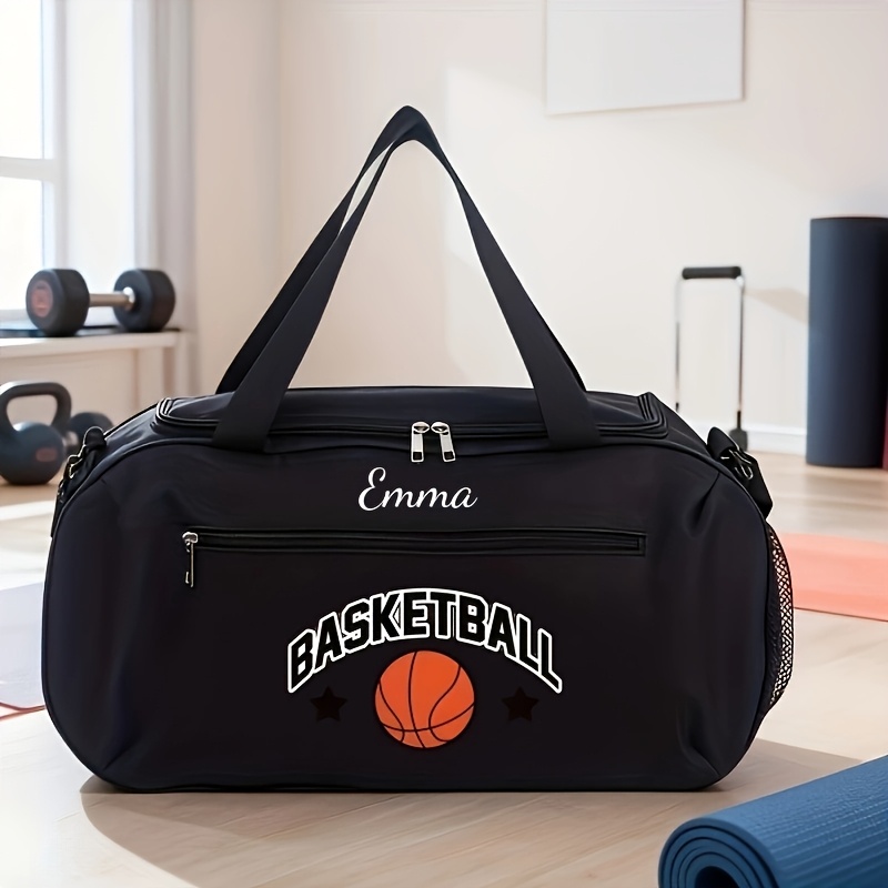 TEMU ' Personalized Basketball Print Foldable Sports Bag - Large Capacity Gym Duffle With Adjustable Strap & Double Handles, Zipper Closure,