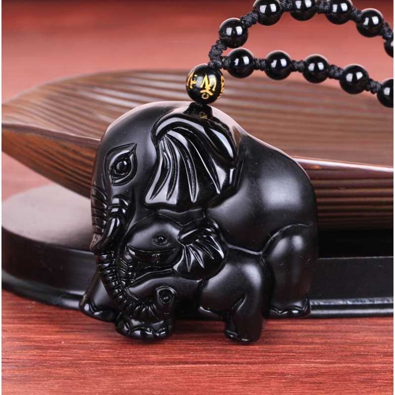 TEMU Collier avec pendentif Mère et Enfant Éléphant en Noire, Bijou Animal pour Hommes et Femmes